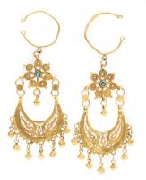 Exquisite Antique Persian Filigree Earrings with Turquoise Accents in 20K Yellow Gold