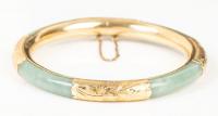 Lady's Jade and 14K Yellow Gold Hinged Bracelet of Fine Quality