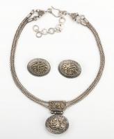 Sterling Silver Ensemble with 18K Yellow Overlay of Arabic Calligraphy, Pendant Necklace and Earrings.