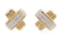 Lady's Cross Hatch 14K Yellow and White Gold and Diamond Earrings