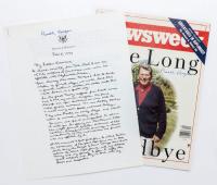 Reagan, Ronald Two (2) Autographs: Signed Copy of Letter Revealing His Diagnosis of Alzheimer's Disease in 1994 and the Cover of