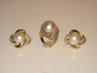 Lady's 14K Yellow and White Gold Earrings and Ring all with Mabe Pearls