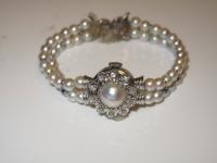 Lady's Vintage 14K White Gold Diamond, Sapphire and Mabe Pearl Bracelet Watch