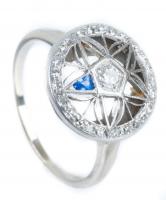 Antique Lady's 14K White Gold Diamond and Single Sapphire Ring from Russia