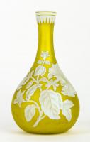 Thomas Webb Cameo Art Glass Vase White on Citron Green Colored Glass