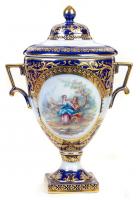 Limoges, Two-Handled and Lidded Urn with Two Unique and Beautiful Hand Painted Images of a Couple Courting with Considerable Gil