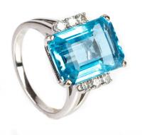 Lady's 14K White Gold, Aquamarine and Diamond Ring