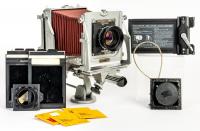 Vintage Graflex Graphic View II 4x5'' Large Format Monorail Camera with Case, Two (2) Lenses, Color Filters, and Polaroid Land F