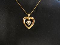 Lady's 14K Yellow and One Carat Heart Shaped Pendant on 18" 14K Gold Chain