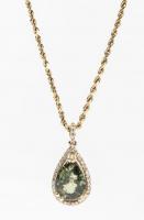 Lady's 14K Yellow Gold Pendant and Necklace with a Striking 4.28 Carat, Pear Shaped Demantoid with Diamond Accents