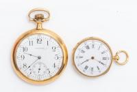 Two (2) 14K Yellow Gold Pocket Watches: Waltham Open Faced Pocket Watch + Lady's Pocket Watch Pendant