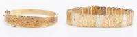 Two Lady's 14K Yellow Gold Bracelets from Italy; One Two Color Hinged Bracelet, One Tri-Color Link Bracelet