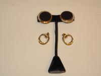 Lady's 14K Yellow Gold Post Earrings: Fixed Pair of Hoop Earrings and Onyx and Accent Diamond Button Earrings