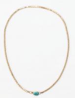 14K Yellow Gold Rectangular Bead Necklace with a Carico Lake Turquoise Cabochon Hook Clasp