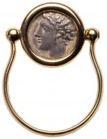 Lady's 18K Yellow Gold Modern Swivel Ring Mount with Ancient Greek Coin, 385-220 B.C.