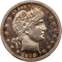 1908 Barber 25C PCGS Proof 65