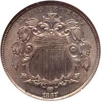 1867 Shield 5C. Rays NGC MS63