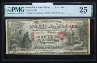 $5 National Bank Note. First NB, Norwich, CT. Ch. 458. Fr. 394a. PMG Very Fine 25