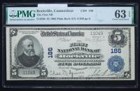 $5 National Bank Note. First NB, Rockville, CT. Ch. 186. Fr. 598. PMG Choice Uncirculated 63 EPQ