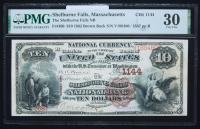 $10 National Bank Note. Shelburne Falls NB, Shelburne Falls, MA. Ch. 1144. Fr. 480. PMG Very Fine 30