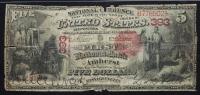 $5 National Bank Note. First NB of Amherst, MA. Ch. 393. Fr. 401. PMG Very Good 10, tear