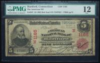 $5 National Bank Note. American NB of Hartford, CT. Ch. 1165. Fr. 587. PMG Fine 12.