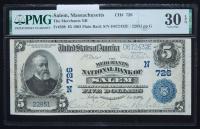 $5 National Bank Note. Merchants NB, Salem, MA. Ch. 726. Fr. 598. PMG Very Fine 30 EPQ
