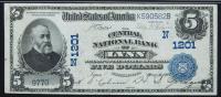 $5 National Bank Note. Central NB, Lynn, MA. Ch. 1201. Fr. 590. PMG Very Fine 20