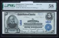 $5 National Bank Note. Middletown NB, Middletown, CT. Ch. 1216. Fr. 598. PMG Choice About Unc 58