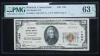 $20 National Bank Note. Hurlbut NB of Winsted, CT. Ch. 1494. Fr. 1802-1. PMG Choice Uncirculated 63 EPQ