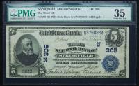 $5 National Bank Note. Third NB, Springfield, MA. Ch. 308. Fr. 590. PMG Choice VF 35.