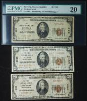 Trio of Massachusetts $20 National Bank Notes.