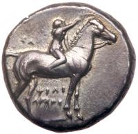 Calabria, Taras. Silver Nomos (7.84 g), ca. 302-290 BC EF