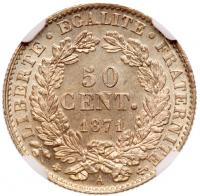 France. 50 Centimes, 1871-A NGC MS63 - 2