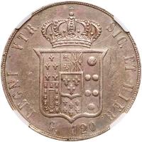 Italian States: Naples. Piastra of 120 Grana, 1859 NGC Unc - 2