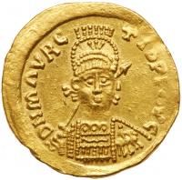 Merovingians. In the name of Maurice Tiberius. Gold Solidus (3.88 g), ca. AD 600