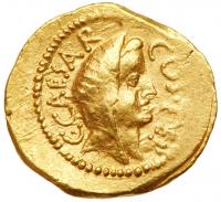 Julius Caesar. Gold Aureus (8.11 g), 46 BC VF