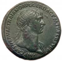 Trajan. Ã Sestertius (25.82 g), AD 98-117 Choice VF