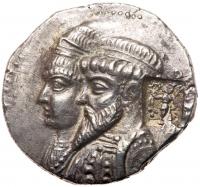 Elymaian Kingdom. Kamnaskires III, with Anzaze. Silver Tetradrachm (15.51 g), ca. 82/1-73/2 BC