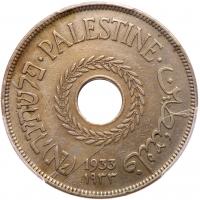 Palestine. 20 Mils, 1933 PCGS About Unc