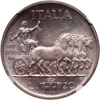 Italy. 20 Lire, 1936-R NGC MS63 - 2