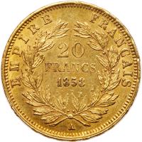 France. 20 Francs, 1858-A EF to About Unc - 2