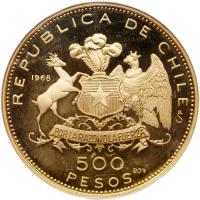 Chile. 500 Pesos, 1968-So NGC PF67 UC - 2