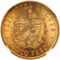 Cuba. 5 Pesos, 1915 NGC MS62 - 2