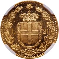 Italy. 20 Lire, 1882-R NGC MS64 - 2