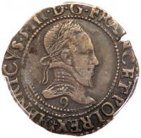 France. &Acirc;&frac14; Franc au col plat, 1576-9 (Rennes) PCGS EF40