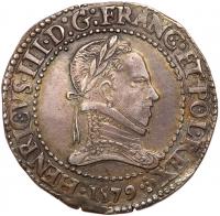 France. Franc au col plat, 1579-D PCGS AU58