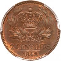 France. Pattern 2 Centimes, 1842/0 PCGS Specimen 65 - 2