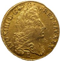 France. Double Louis d'or a l ecu, 1691-I (Limoges) PCGS About Unc