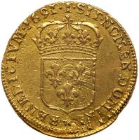 France. Double Louis d'or a l ecu, 1691-I (Limoges) PCGS About Unc - 2